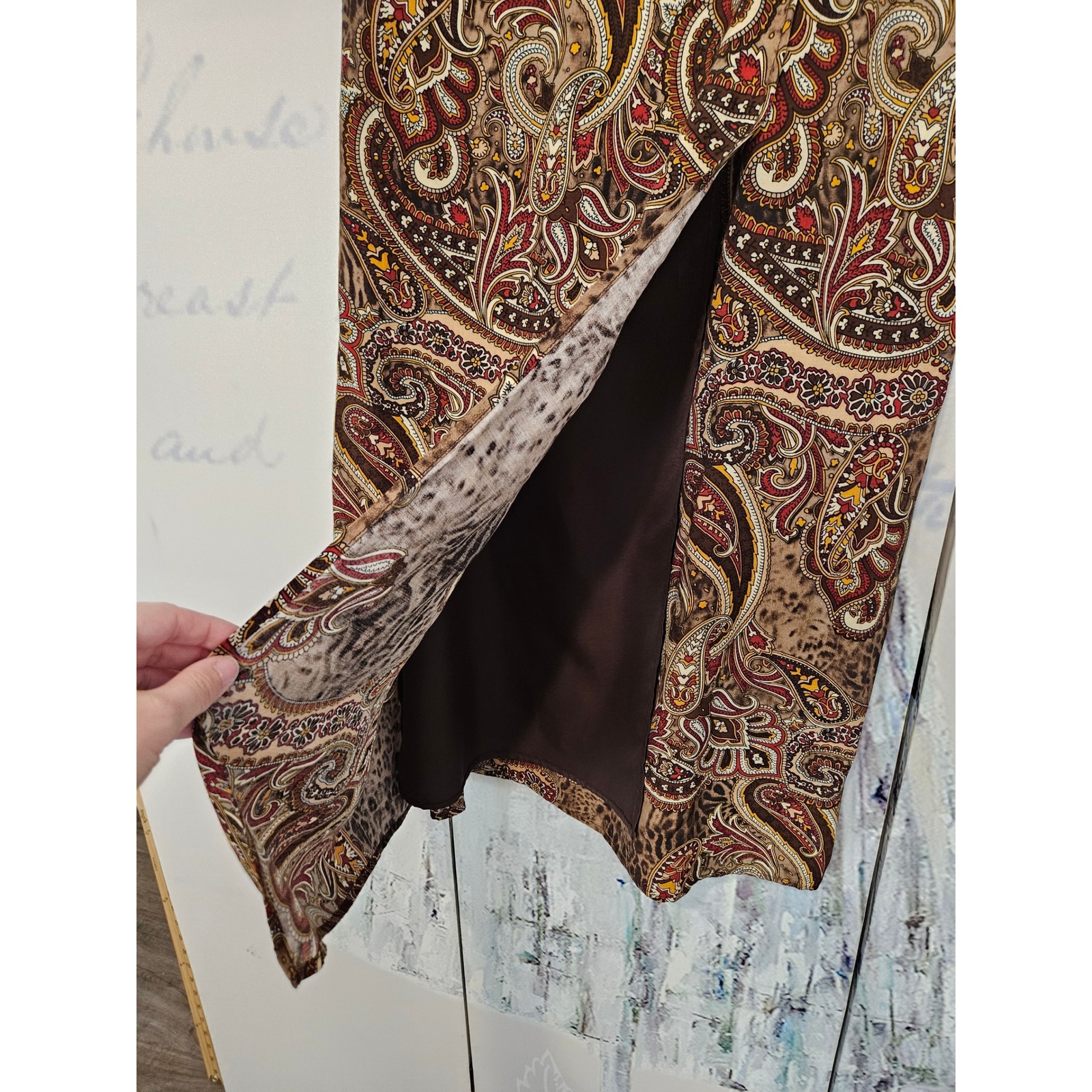 Vintage Monte Paisley Leopard Print Midi Faux Wrap Skirt Brown Size 10 Boho — image 3 of 8